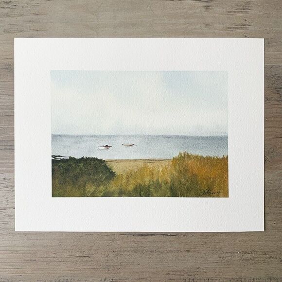 Original Painting Seascape Landscape Maine Coast Boats SALTY AIR Signed 8x10 - Picture 2 of 4